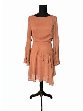 Alter'd State Peach Long Sleeve Ruffle Mini Dress, Women's Mini Dress
